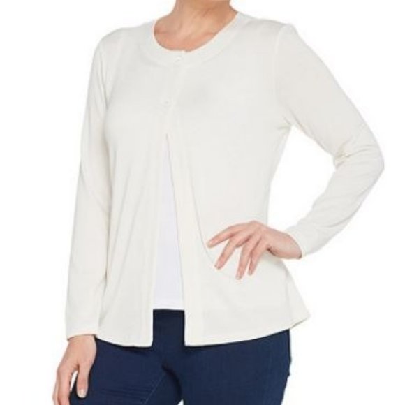 Denim & Co Heavenly Jersey Two Button Cardigan - Picture 1 of 2